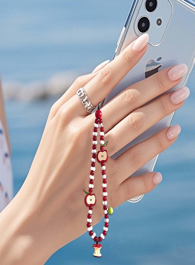 Roioiow 2Pcs Handmade Phone Charm - Cute Cell Phone Beaded Wrist Strap with Apple, Bow, Dice Decorations | Women's Gift & Keychain Accessory - Image 2